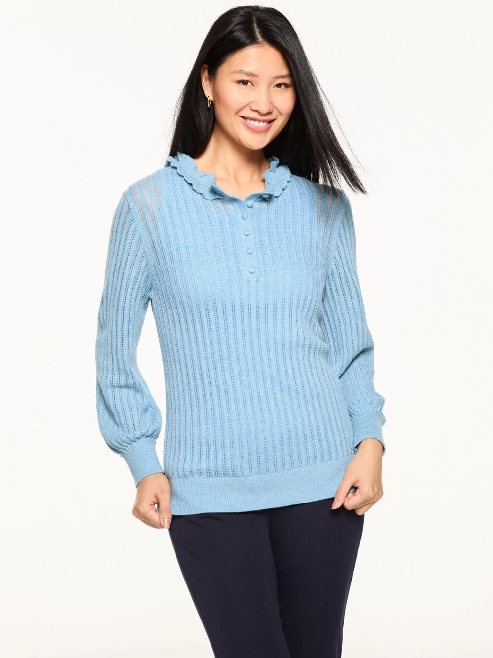 NWT Talbots RUFFLE NECK HENLEY PULLOVER